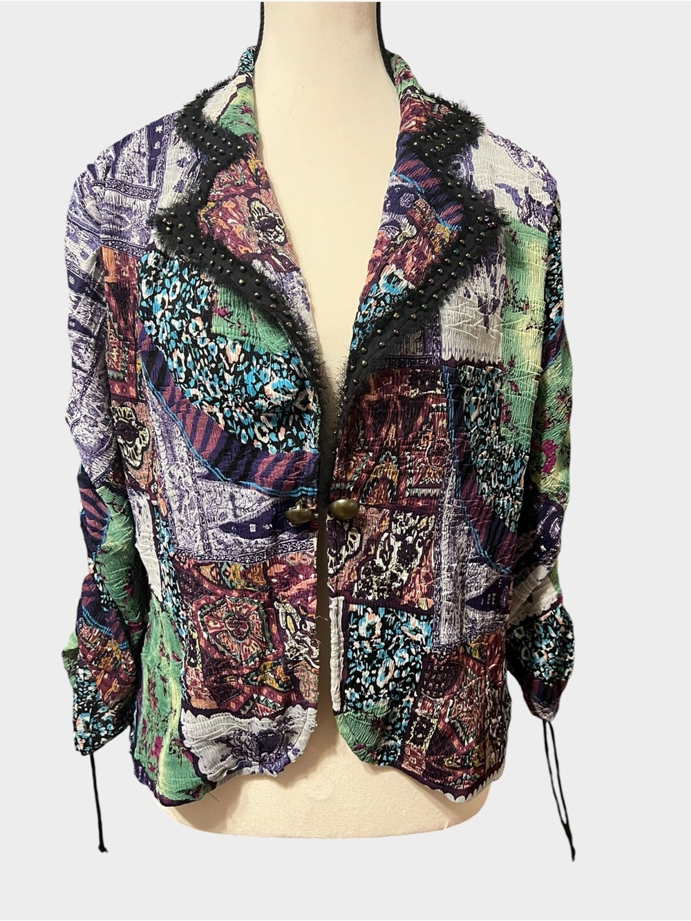 Alberto Makali Y2K Patchwork Beaded Art to Wear Jacket Blazer Large